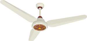 A three-blade ceiling fan with off-white blades and a central housing featuring a reddish-brown wood-grain pattern with a yellow accent, shown against a plain white background. Khurshid Nitro E-Force 56" AC/DC Inverter Ceiling Fan 50W Umar Electronic Store