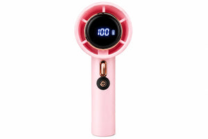 NIKO GS5 turbo handheld fan in pink with 100-speed digital display