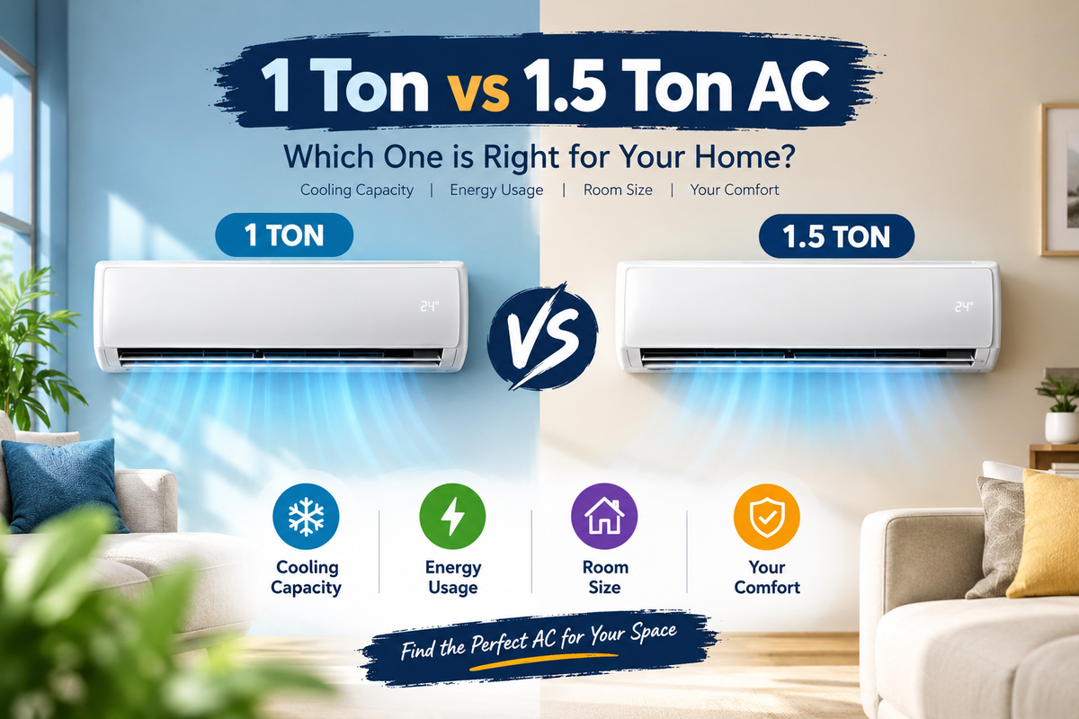 1 Ton vs 1.5 Ton AC Comparison for Room Size and Energy Usage