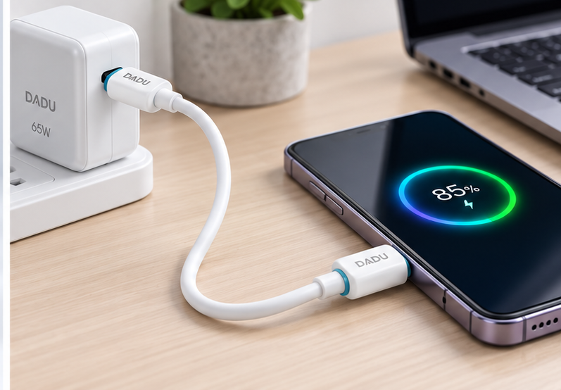 DADU TYP C-TOC CABLE CONNECTED WITH DADU 65W ADAPTAR CHARGING IPHONE 85%