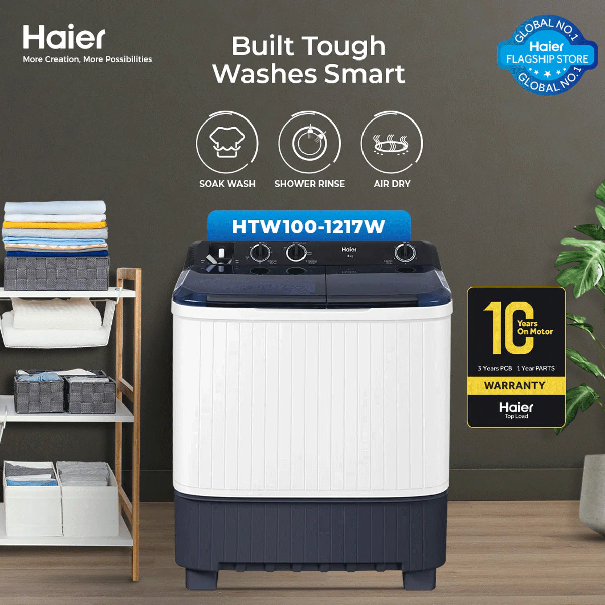HAIER HTW 100-1217 WB SEMI AUTOMATIC WASHING MACHINE