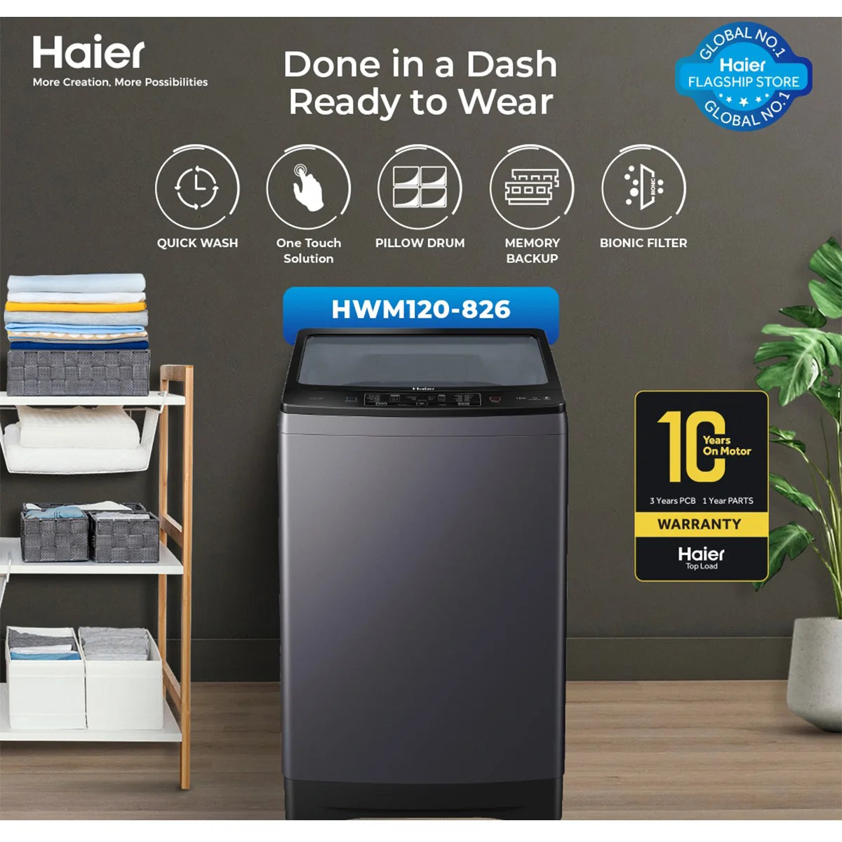 HAIER HWM 120-826S6 AUTOMATIC WASHING MACHINE