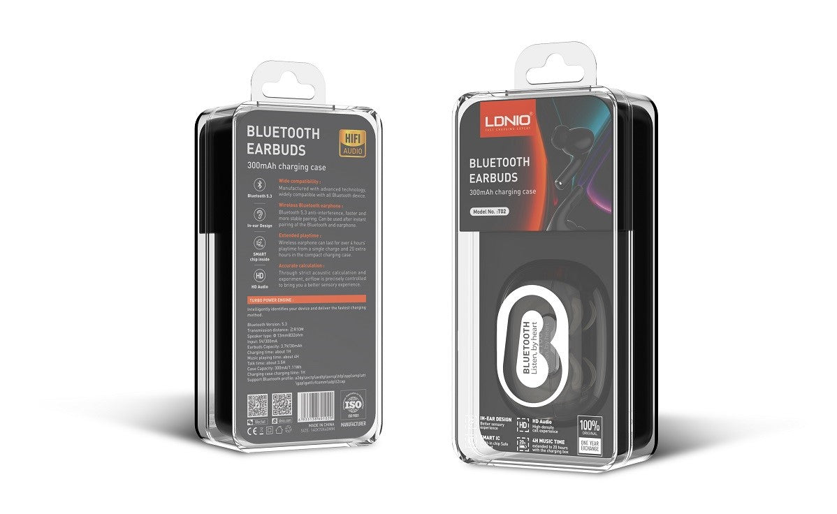 Best wireless earbuds Pakistan LDNIO T02 price 4250 rupees true wireless LDNIO T02 Wireless Earbuds | Premium Sound Quality - Rs. 4,250 Umar Electronic Store