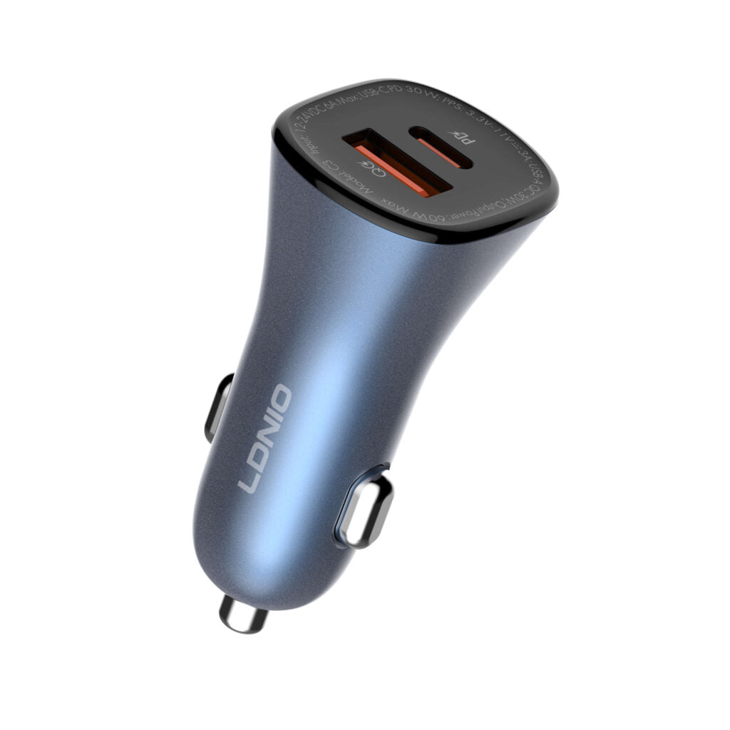 Dual Ports Mixed Charging LDNIO C3 60W PD and QC Car Charger Umar Electronic Store
