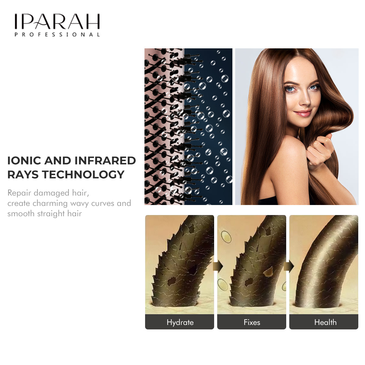 HB P-258B IPARAH PROFESSIONAL 2-IN-1 HAIR BLOW DRYER BRUSH.