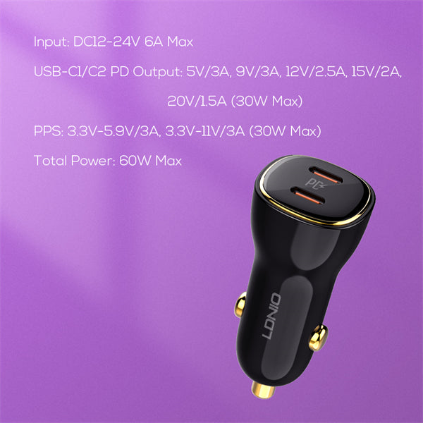 LDNIO C104 Dual 30W PD Car Charger - image 5 LDNIO C104 Dual 30W PD Car Charger Umar Electronic Store