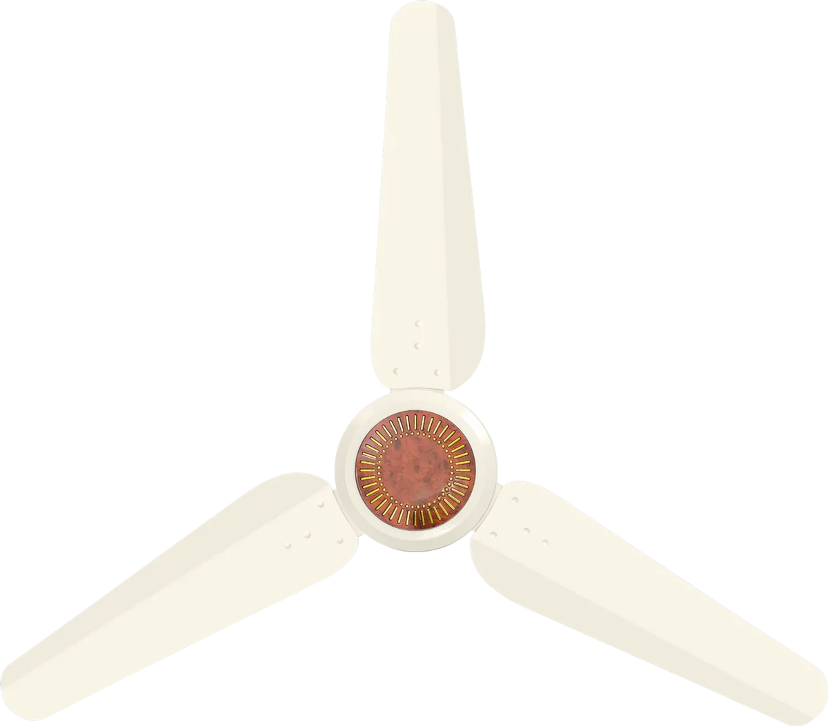A three-blade ceiling fan shown from a top-down perspective on a solid white background. Khurshid King 56" AC/DC Inverter Ceiling Fan 50W Umar Electronic Store