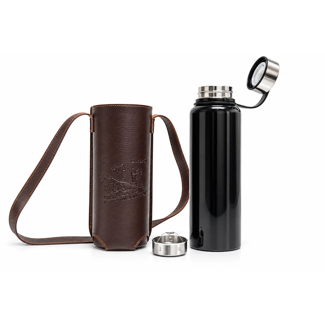 304 Steel Insulated Water Bottle with Leather Case (5061)