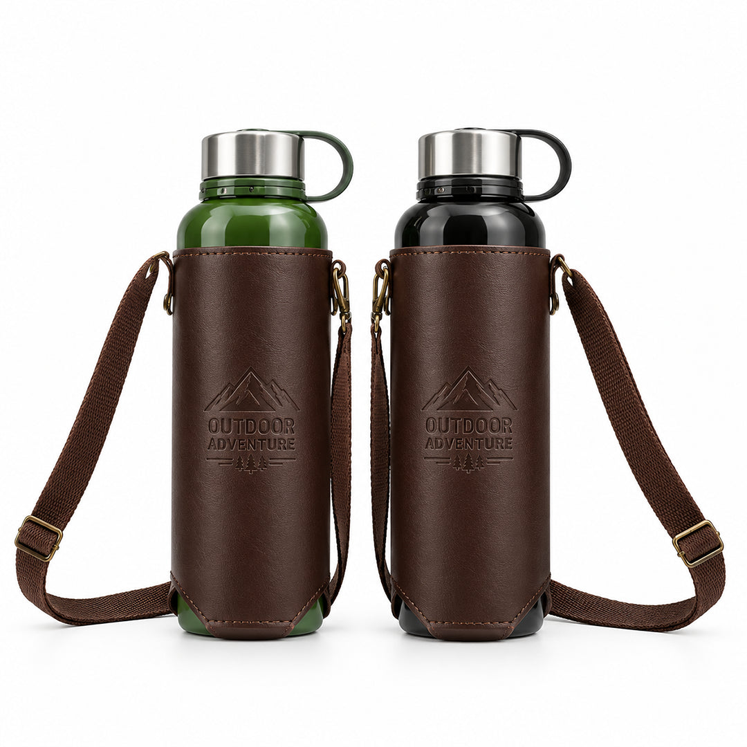 304 Steel Insulated Water Bottle with Leather Case (5061)