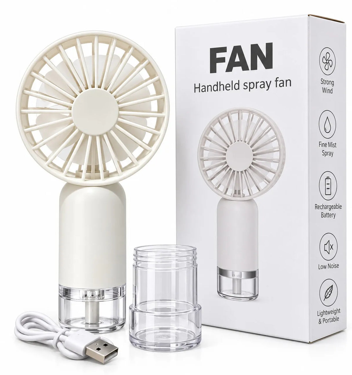 SL-610 handheld spray fan set with box, water tank and USB cable