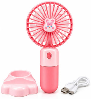UURF001 pink bunny mini USB handheld fan with stand and Type-C cable