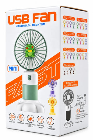 UURF001 USB fan box showing colour options and stand base