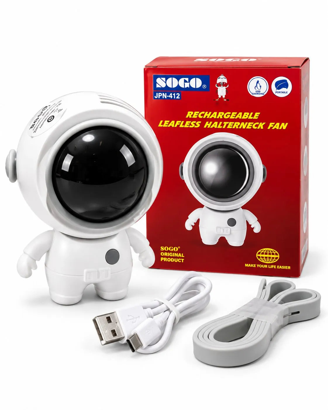 SOGO JPN-412 astronaut fan with accessories and red retail box